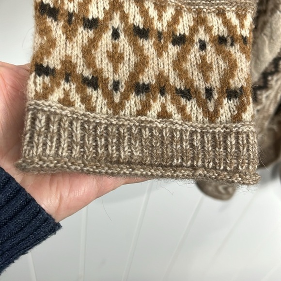 J. Jill Womens Waterfall Front Cardigan L Brown Tan Cream Pockets Aztec Wool EUC - Picture 4 of 15